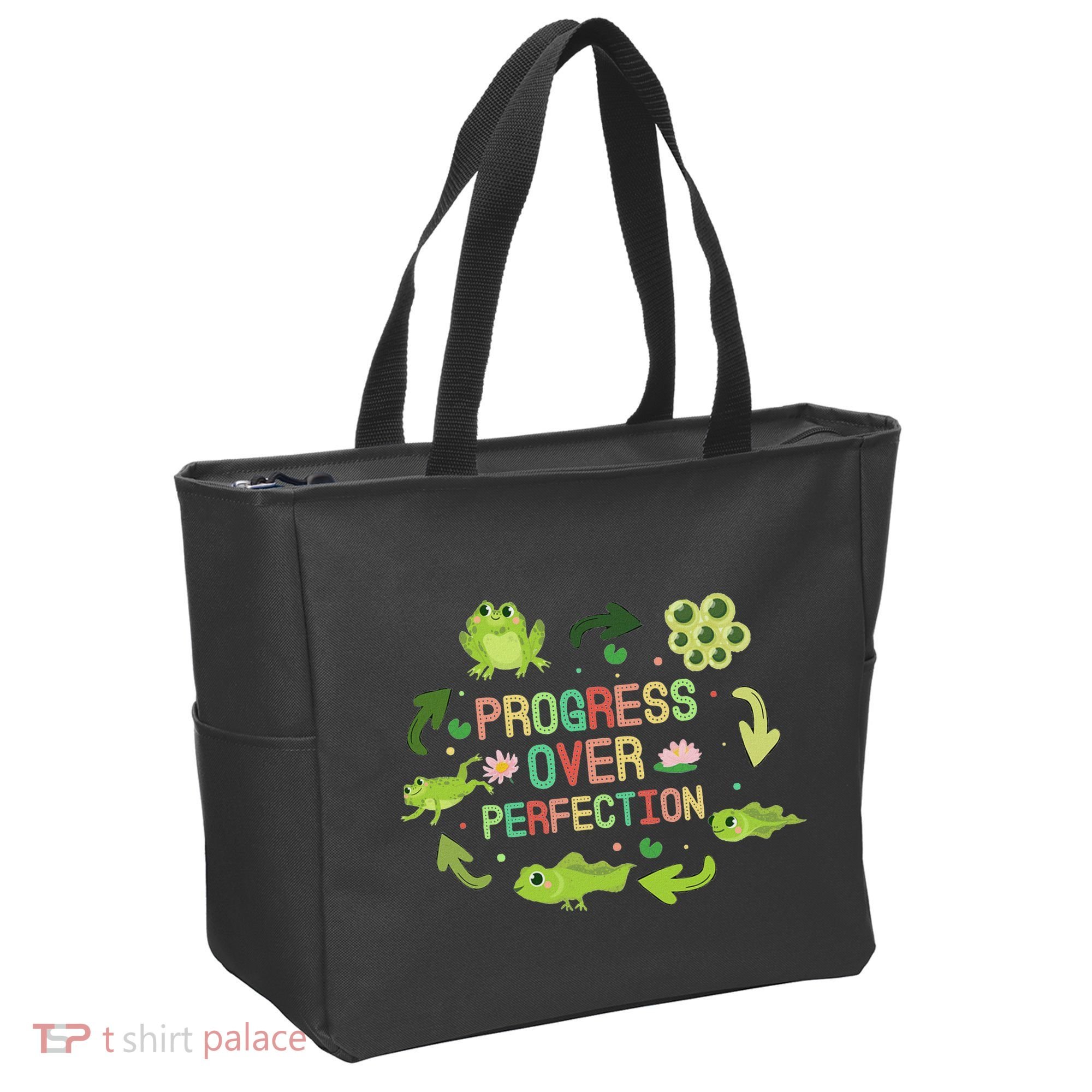 Progress Over Perfection Frog Back To School Teacher Tote Bag