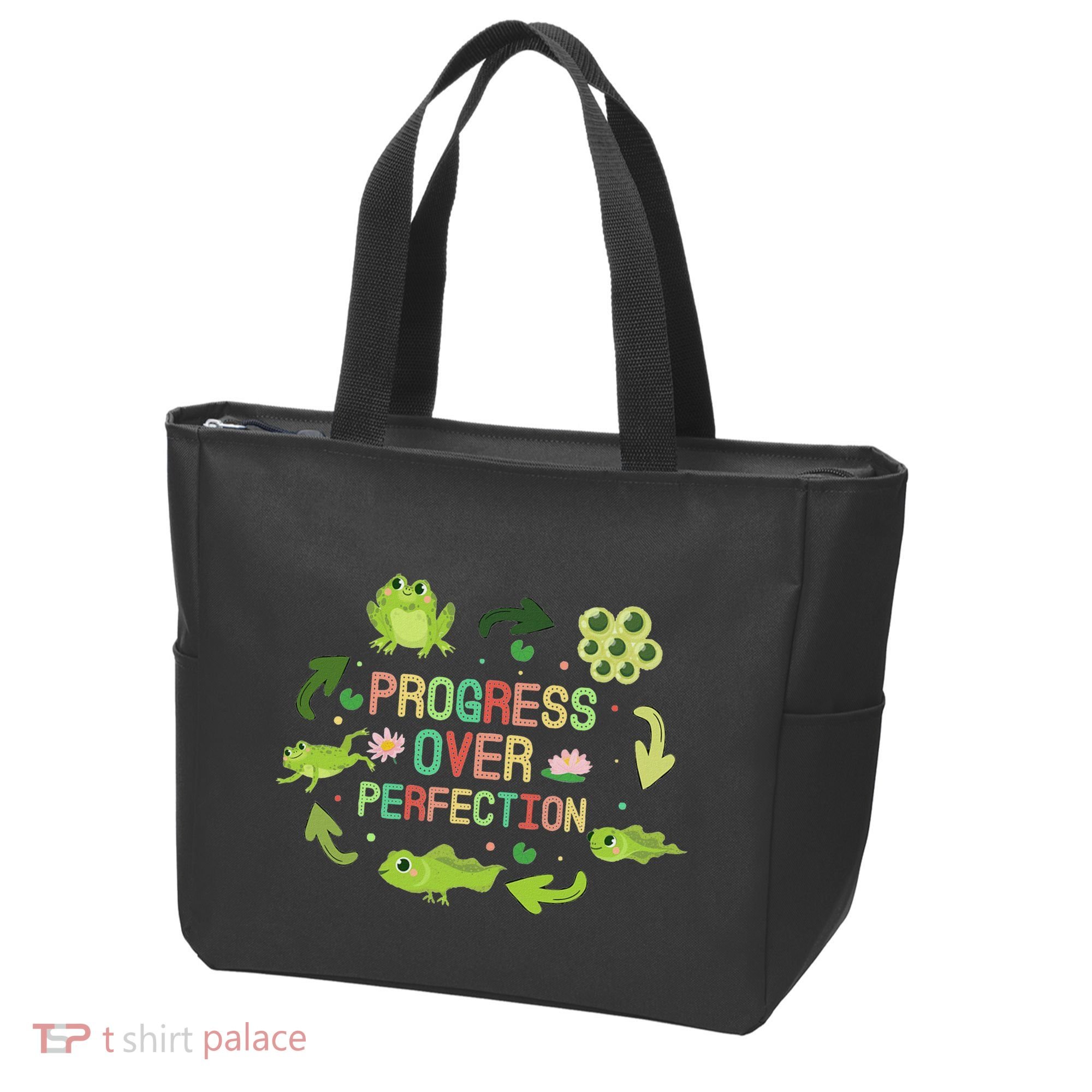 Progress Over Perfection Frog Back To School Teacher Tote Bag