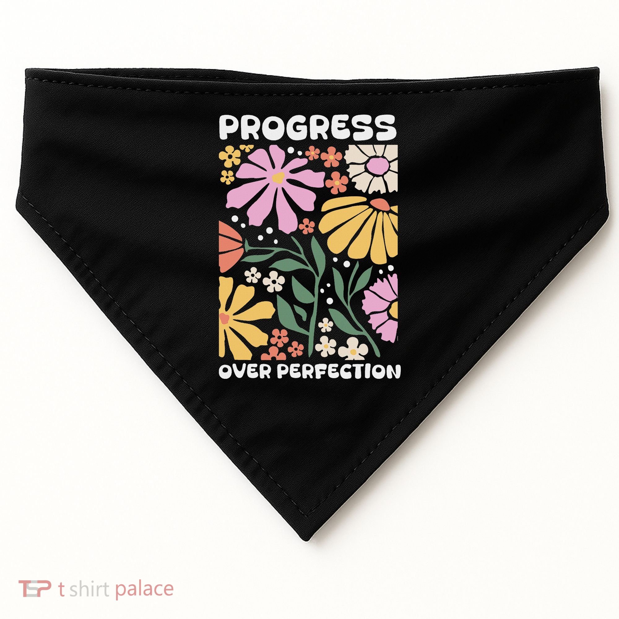 Progress Over Perfection Aba Therapist Behavior Rbt Floral USA-Made Doggie Bandana