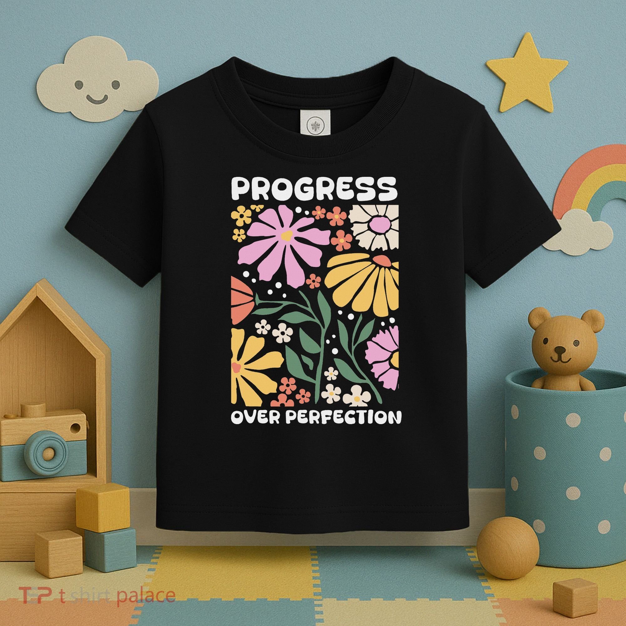 Progress Over Perfection Aba Therapist Behavior Rbt Floral Toddler T-Shirt