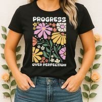 Progress Over Perfection Aba Therapist Behavior Rbt Floral Women's T-Shirt thumb 2