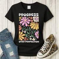 Progress Over Perfection Aba Therapist Behavior Rbt Floral Women's T-Shirt thumb 3