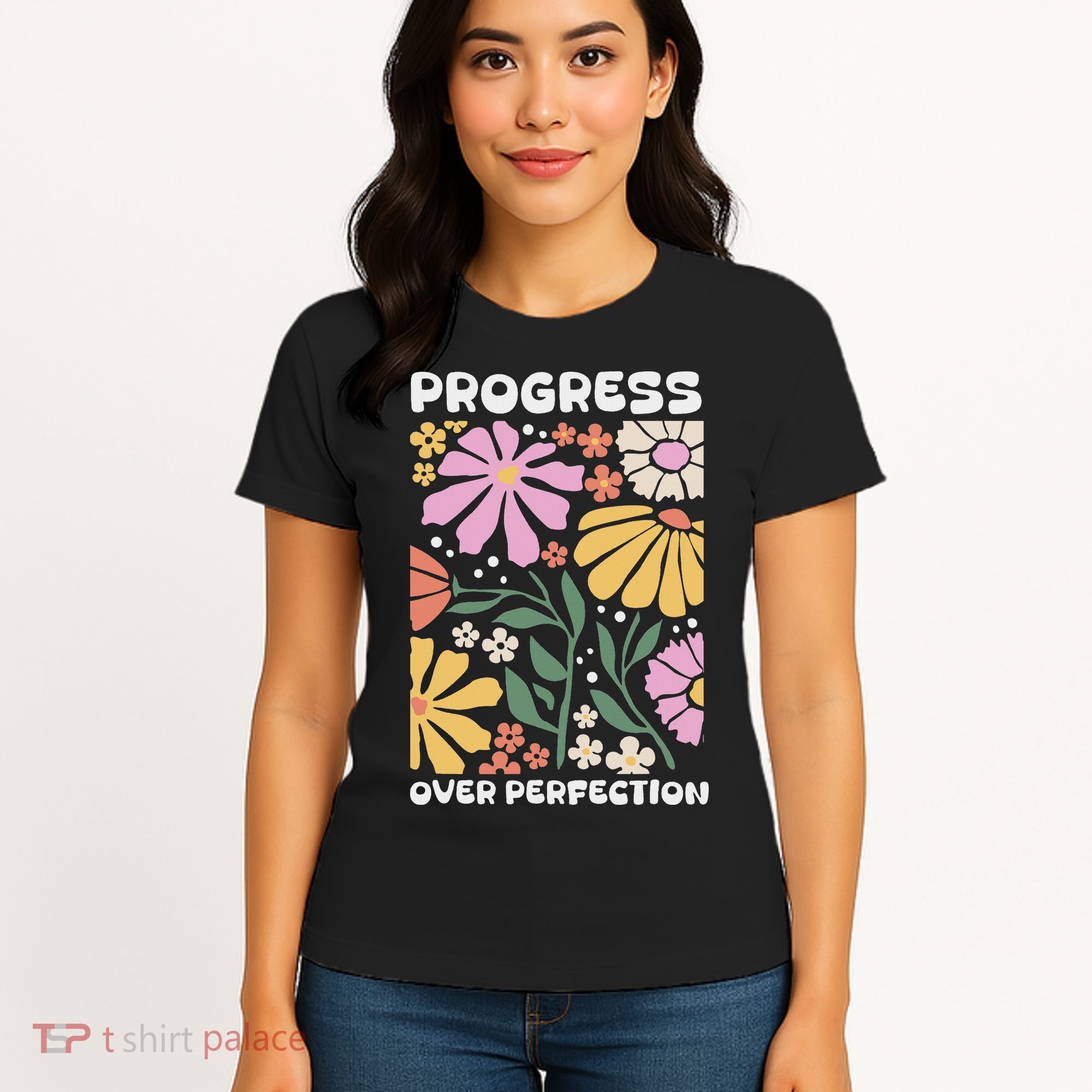 Progress Over Perfection Aba Therapist Behavior Rbt Floral Women's T-Shirt