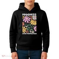 Progress Over Perfection Aba Therapist Behavior Rbt Floral Kids Hoodie thumb 4