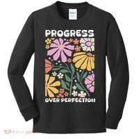 Progress Over Perfection Aba Therapist Behavior Rbt Floral Kids Long Sleeve Shirt thumb 0