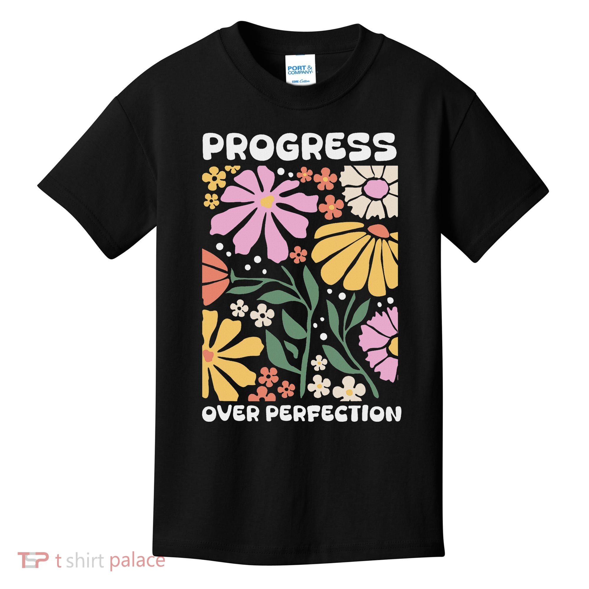 Progress Over Perfection Aba Therapist Behavior Rbt Floral Kids T-Shirt