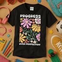 Progress Over Perfection Aba Therapist Behavior Rbt Floral Kids T-Shirt thumb 3