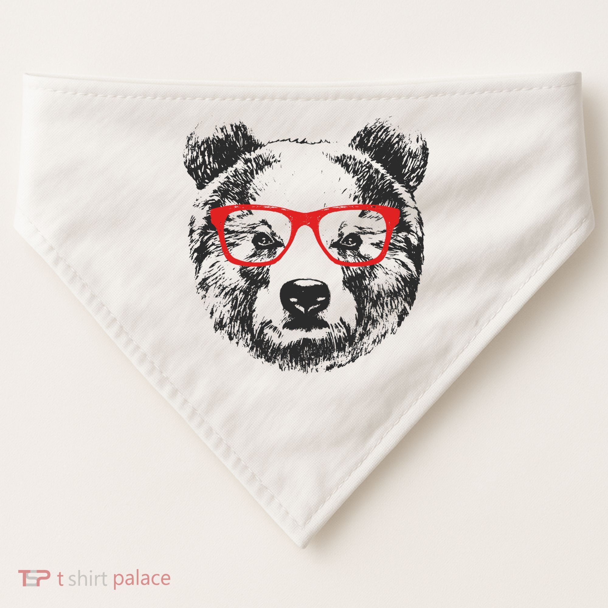 Portrait of Bear with glasses USA-Made Doggie Bandana