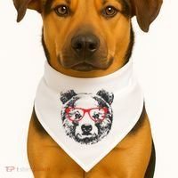 Portrait of Bear with glasses USA-Made Doggie Bandana thumb 1