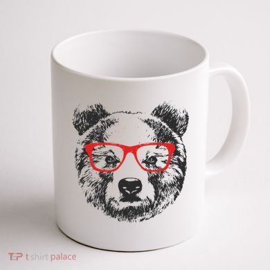 Portrait of Bear with glasses Coffee Mug back