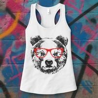 Portrait of Bear with glasses Women's Tank Top thumb 3