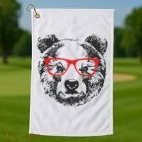 Portrait of Bear with glasses Golf Towel thumb 1