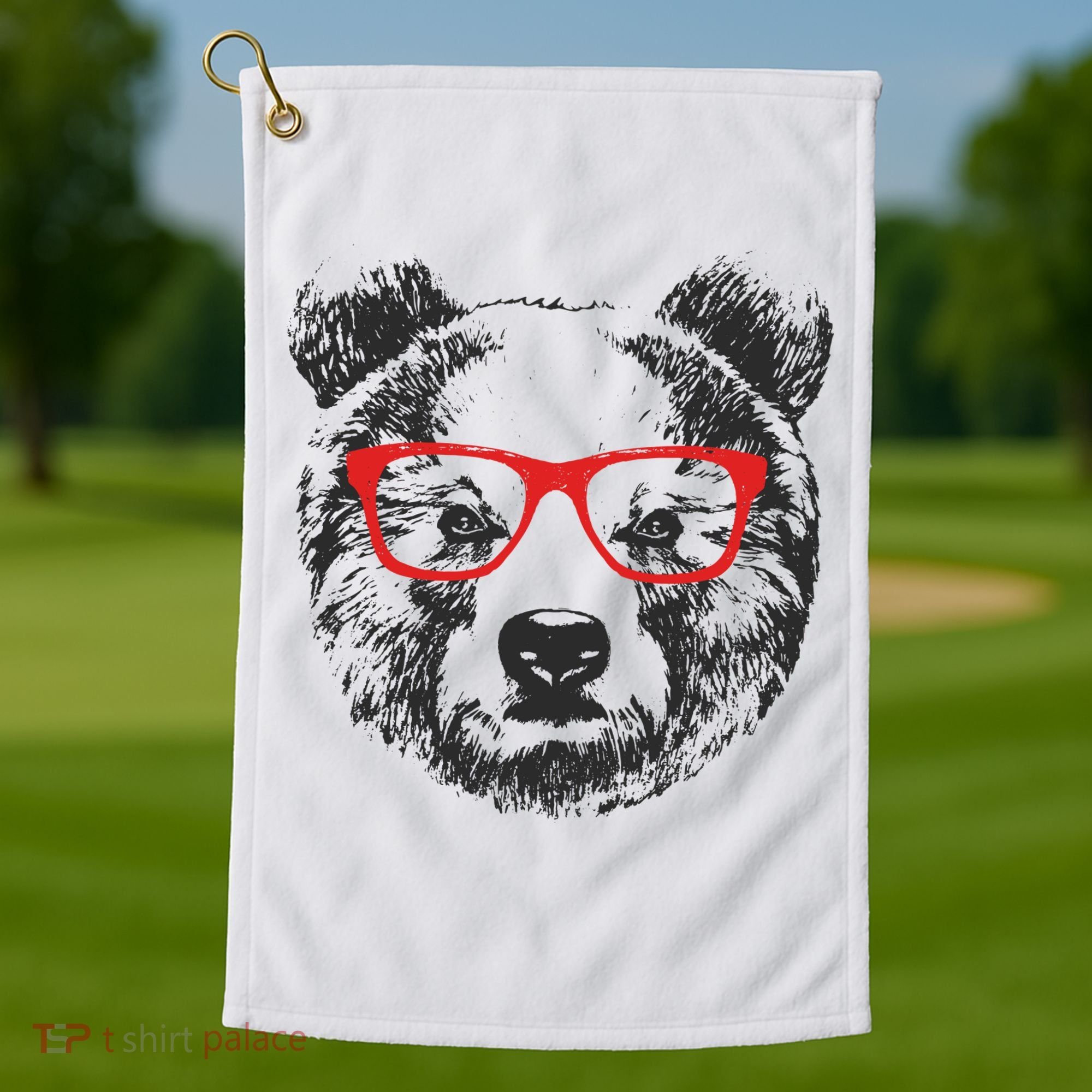 Portrait of Bear with glasses Golf Towel