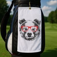Portrait of Bear with glasses Golf Towel thumb 2