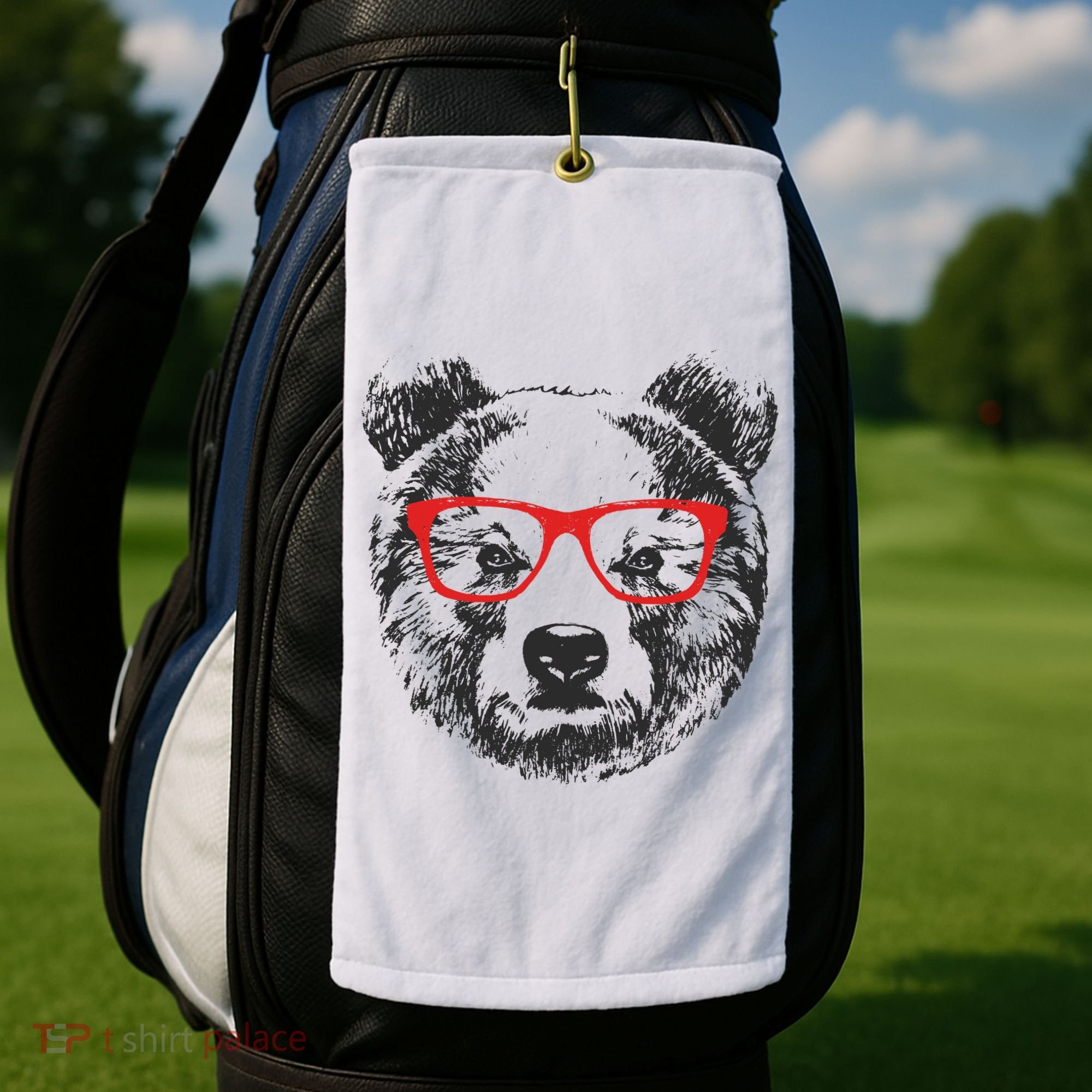 Portrait of Bear with glasses Golf Towel