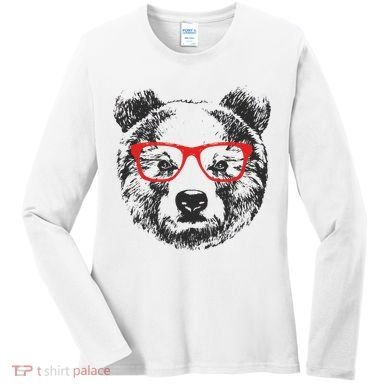 Portrait of Bear with glasses Women's Long Sleeve Shirt