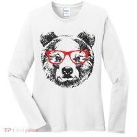 Portrait of Bear with glasses Women's Long Sleeve Shirt thumb 0