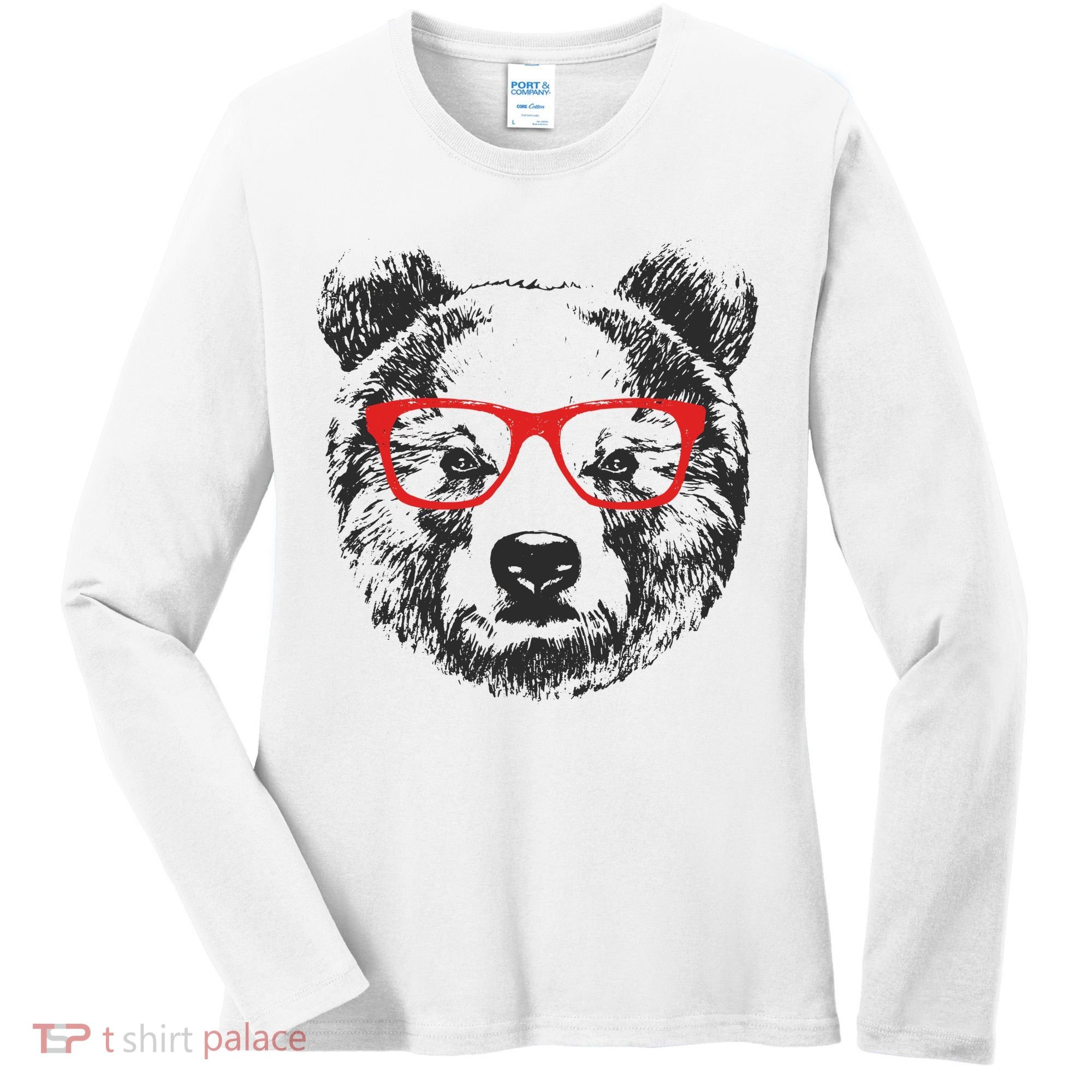 Portrait of Bear with glasses Women's Long Sleeve Shirt