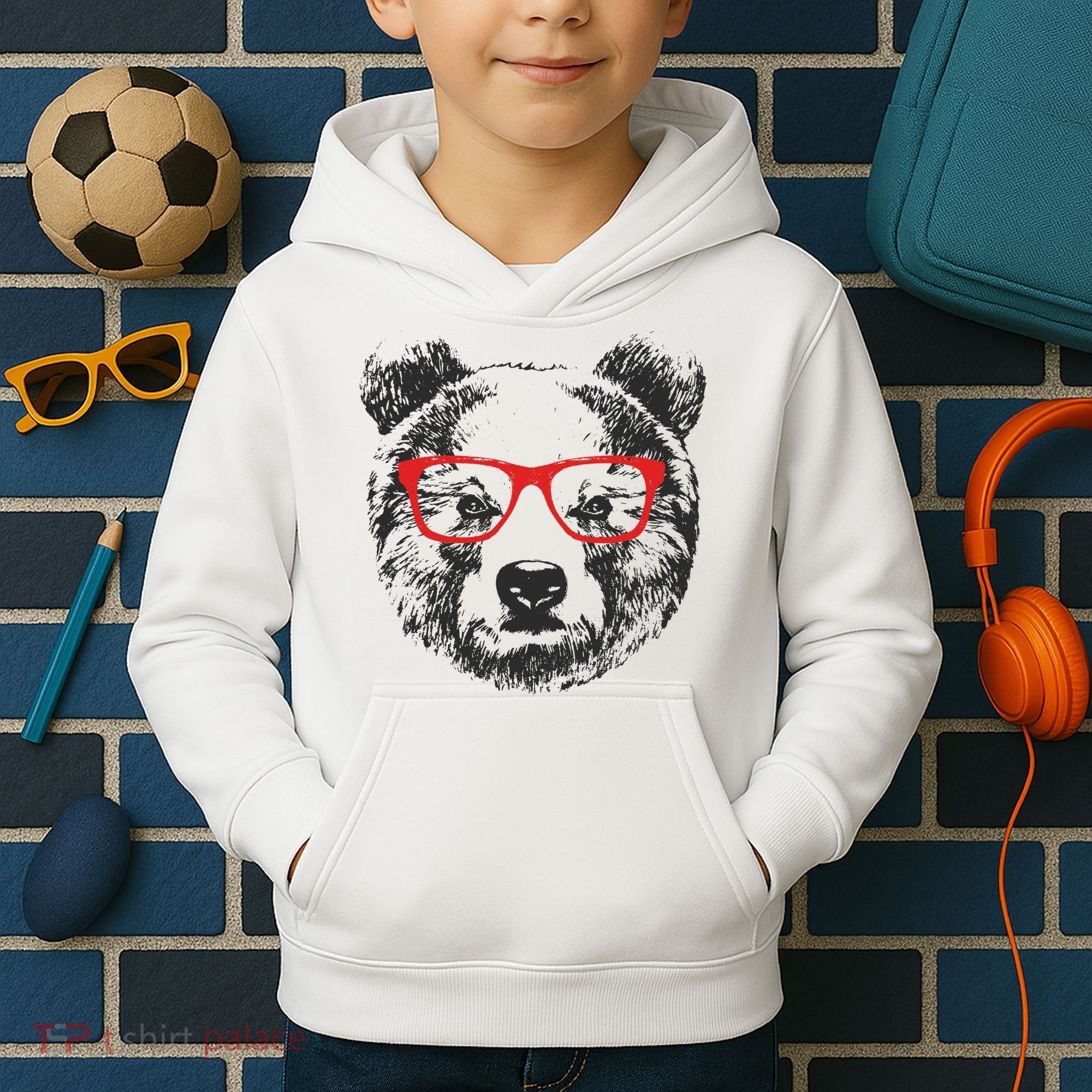 Portrait of Bear with glasses Kids Hoodie