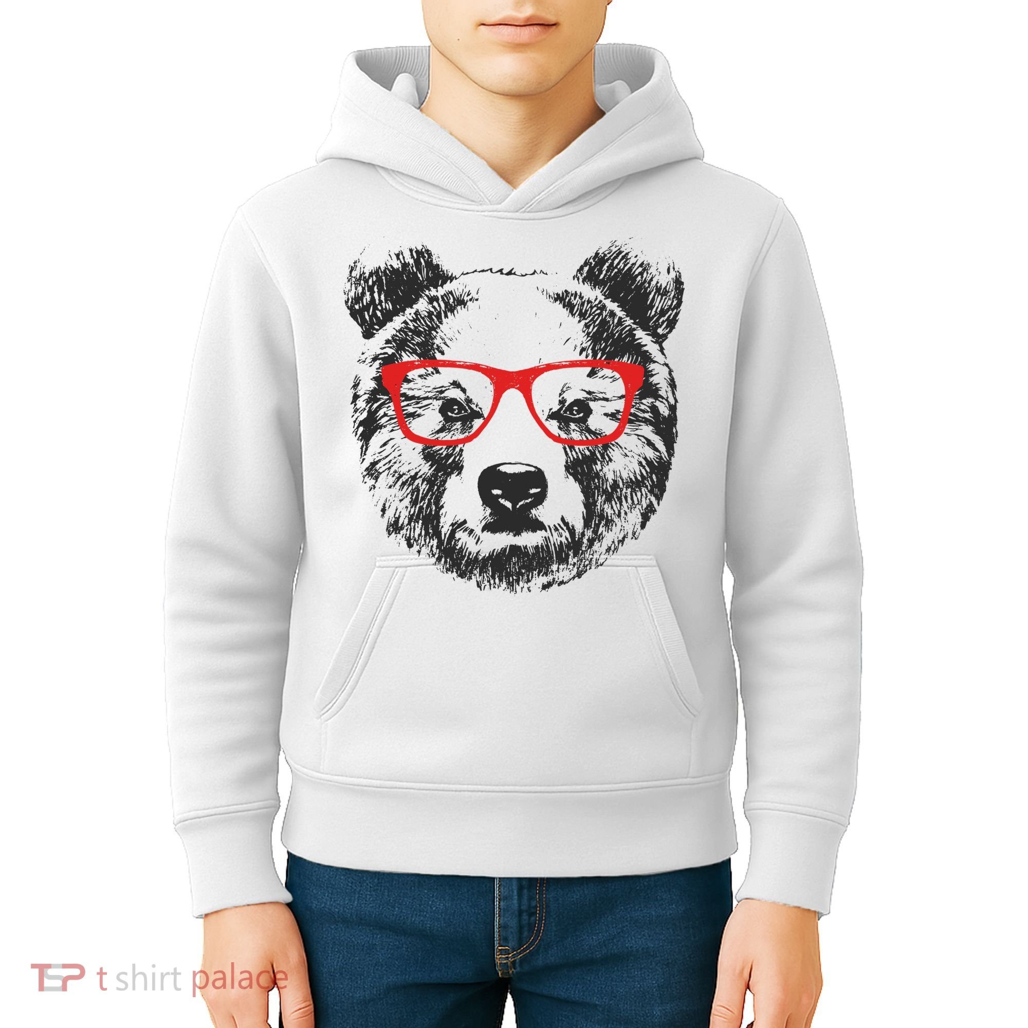 Portrait of Bear with glasses Kids Hoodie