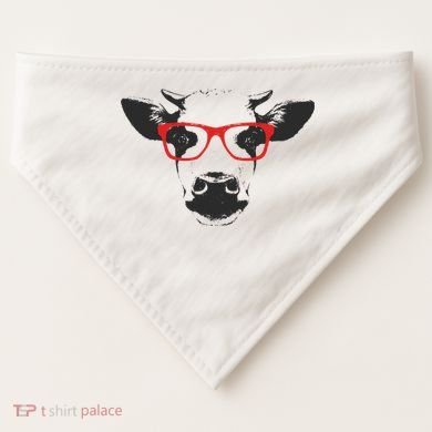 Portrait of Cow with glasses USA-Made Doggie Bandana