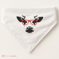 Portrait of Cow with glasses USA-Made Doggie Bandana thumb 0