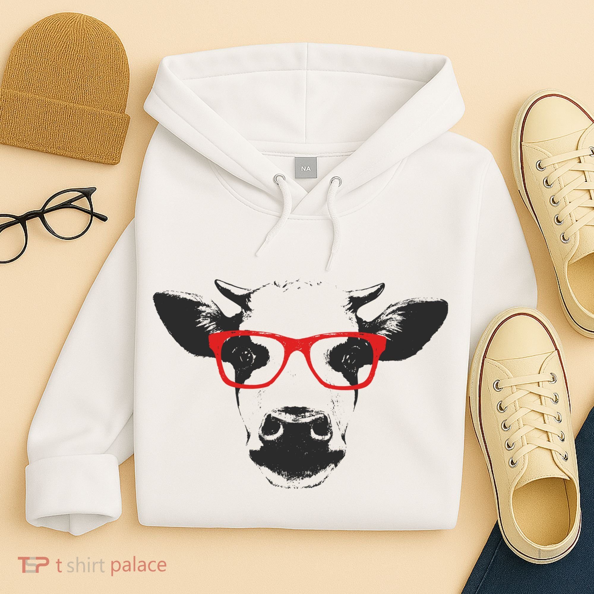 Portrait of Cow with glasses Hoodie