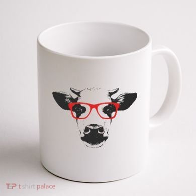 Portrait of Cow with glasses Coffee Mug back