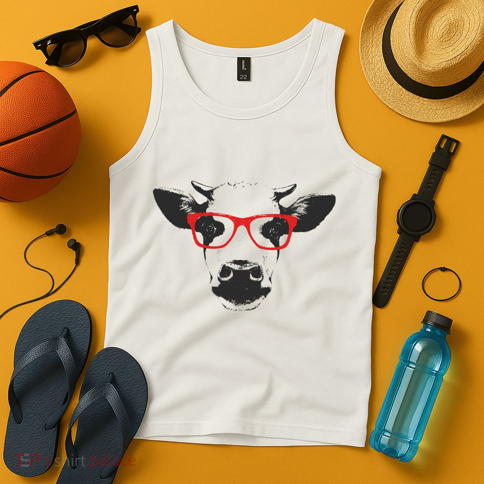Portrait of Cow with glasses Tank Top