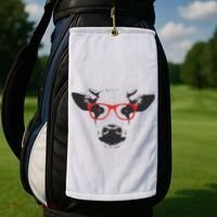 Portrait of Cow with glasses Golf Towel thumb 2