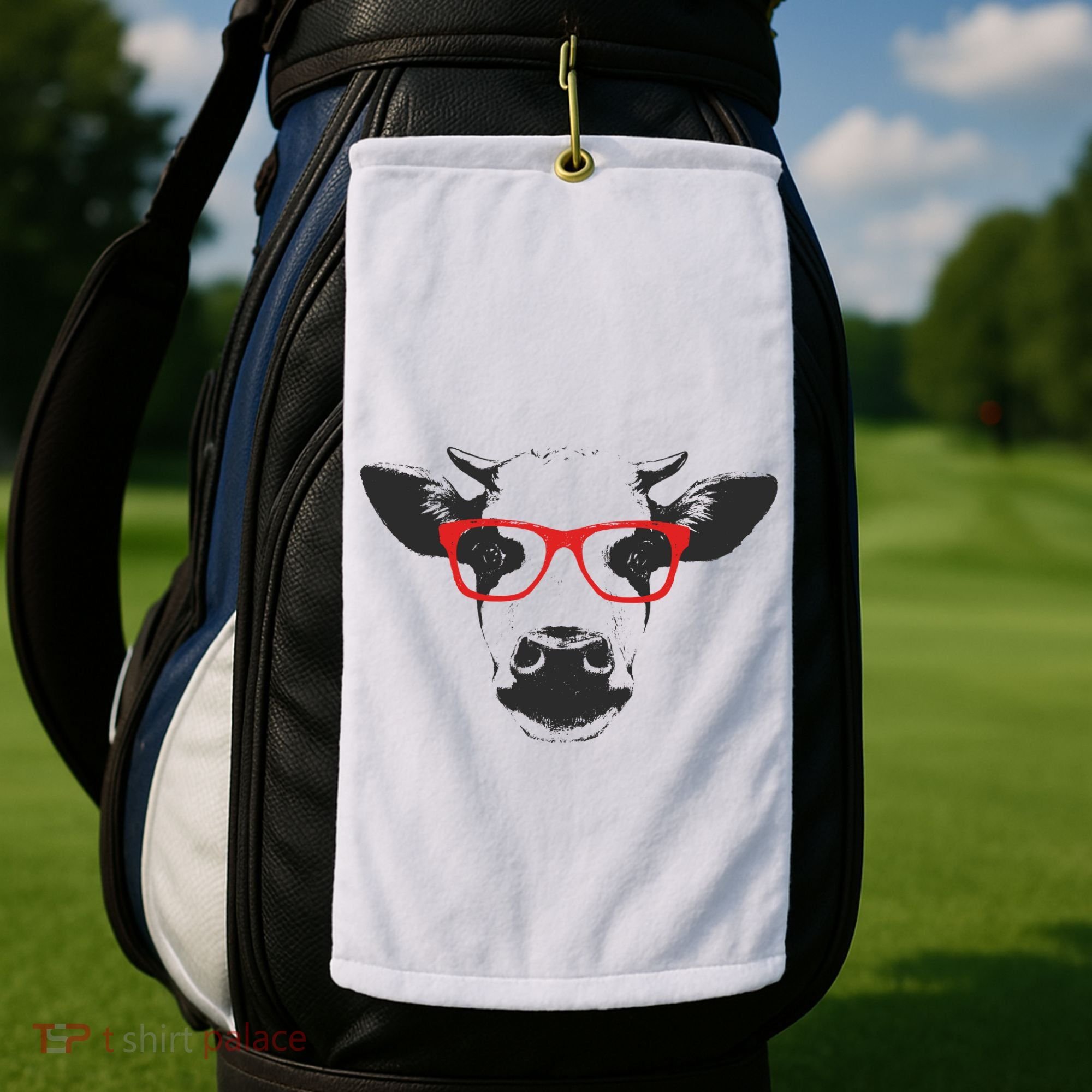 Portrait of Cow with glasses Golf Towel