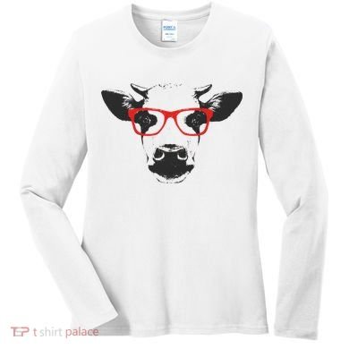 Portrait of Cow with glasses Women's Long Sleeve Shirt