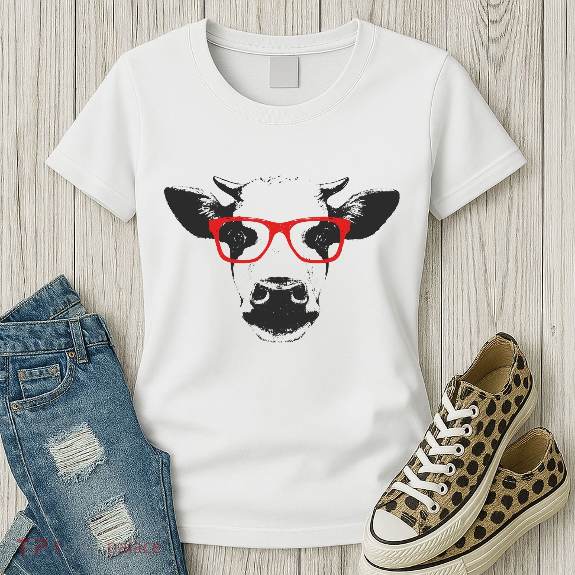 Portrait of Cow with glasses Women's T-Shirt