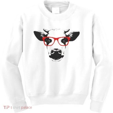 Portrait of Cow with glasses Kids Sweatshirt