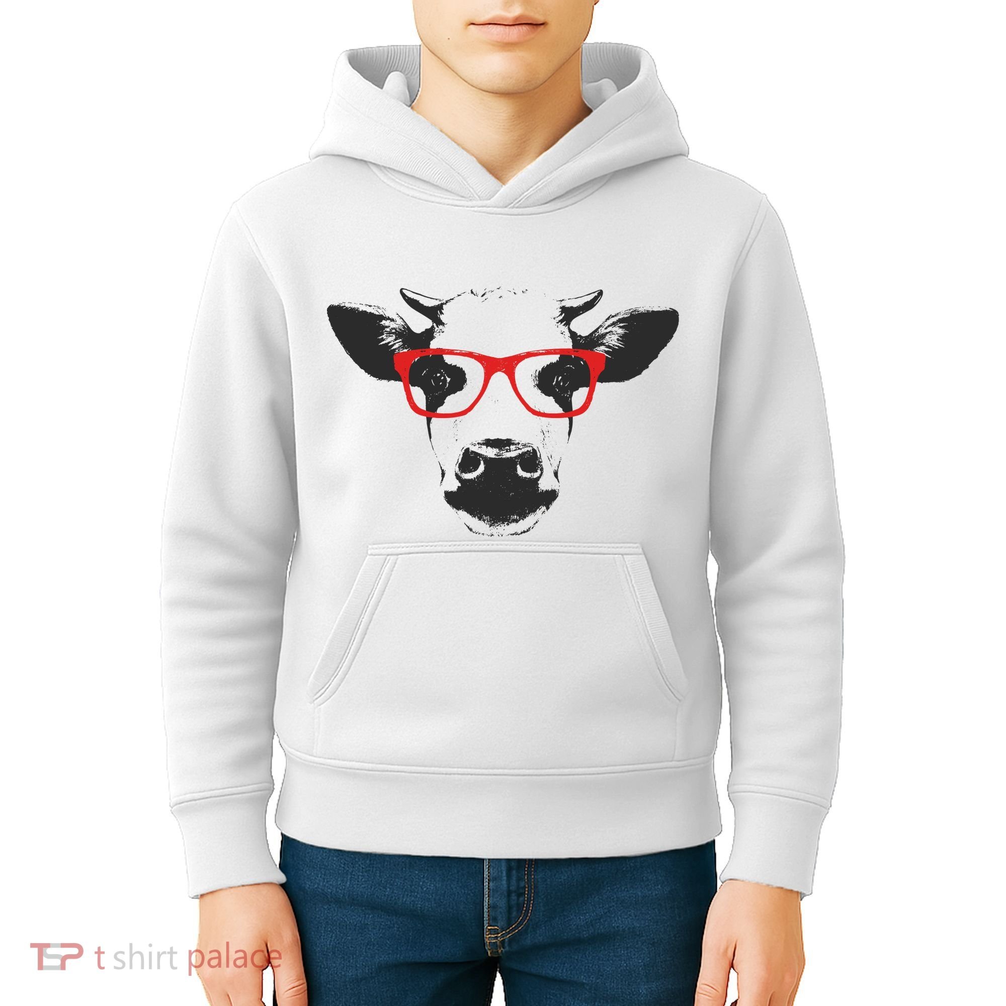 Portrait of Cow with glasses Kids Hoodie