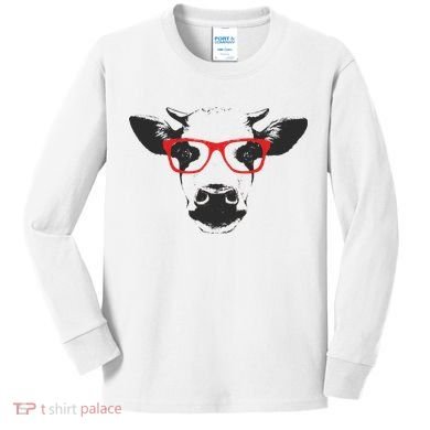 Portrait of Cow with glasses Kids Long Sleeve Shirt