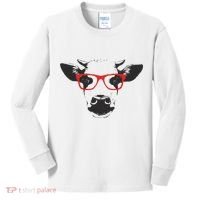 Portrait of Cow with glasses Kids Long Sleeve Shirt thumb 0