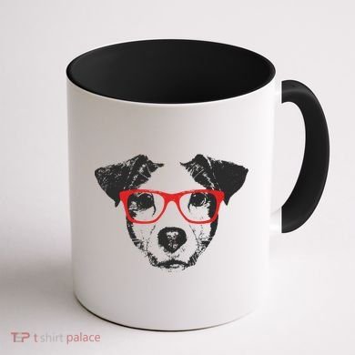 Portrait of Jack Russell with glasses Coffee Mug back