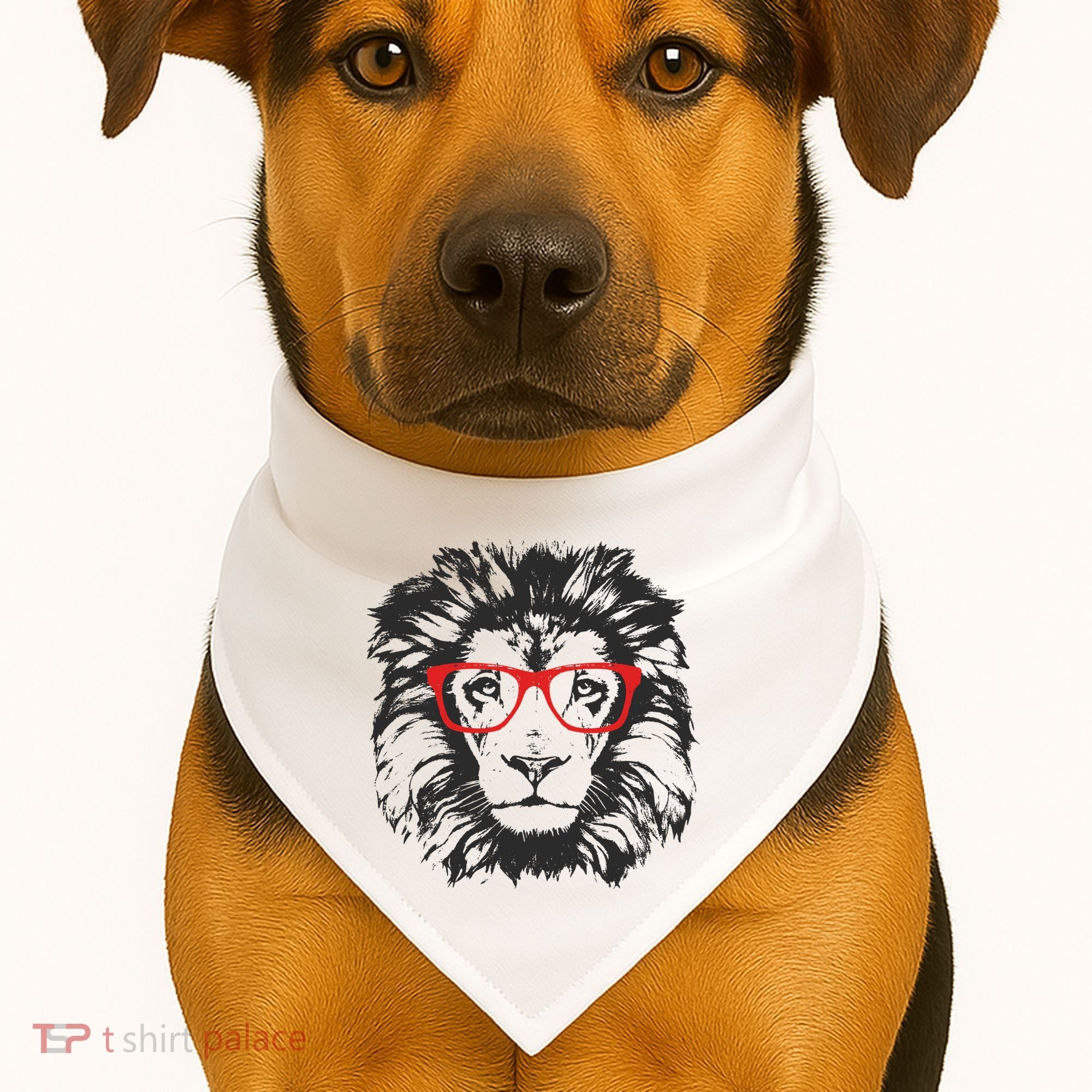 Portrait of Lion with glasses USA-Made Doggie Bandana