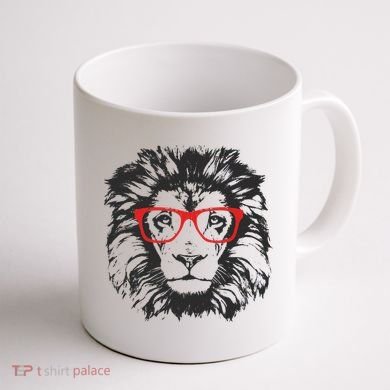 Portrait of Lion with glasses Coffee Mug back