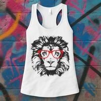 Portrait of Lion with glasses Women's Tank Top thumb 3