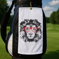Portrait of Lion with glasses Golf Towel thumb 2