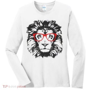 Portrait of Lion with glasses Women's Long Sleeve Shirt