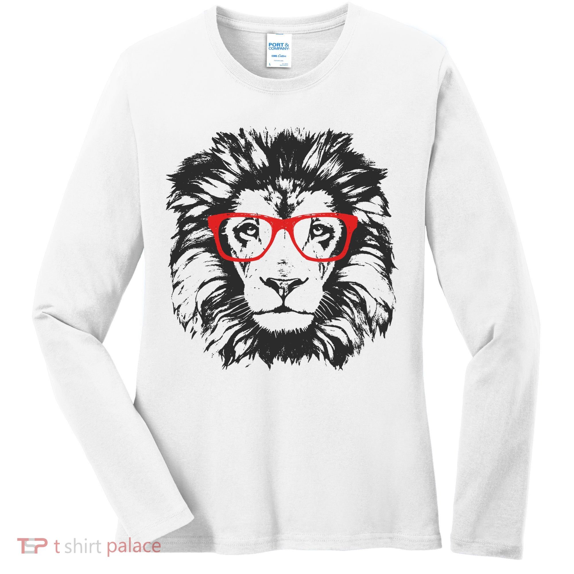 Portrait of Lion with glasses Women's Long Sleeve Shirt