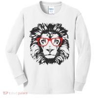 Portrait of Lion with glasses Kids Long Sleeve Shirt thumb 0