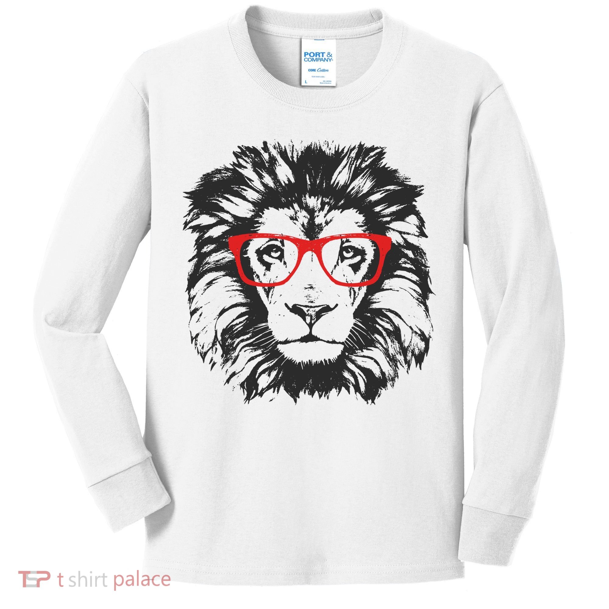 Portrait of Lion with glasses Kids Long Sleeve Shirt