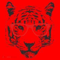 Portrait of Tiger With Glasses Santa Hat thumb 1