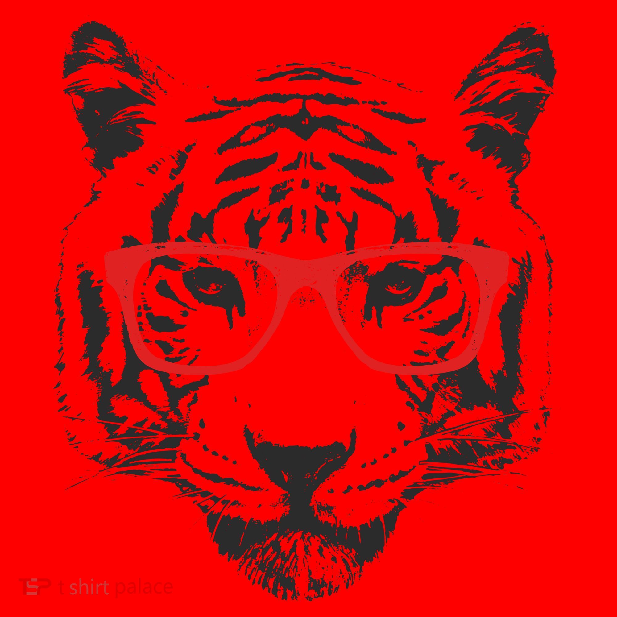 Portrait of Tiger With Glasses Santa Hat