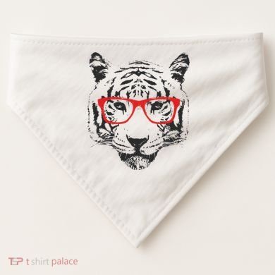 Portrait of Tiger With Glasses USA-Made Doggie Bandana