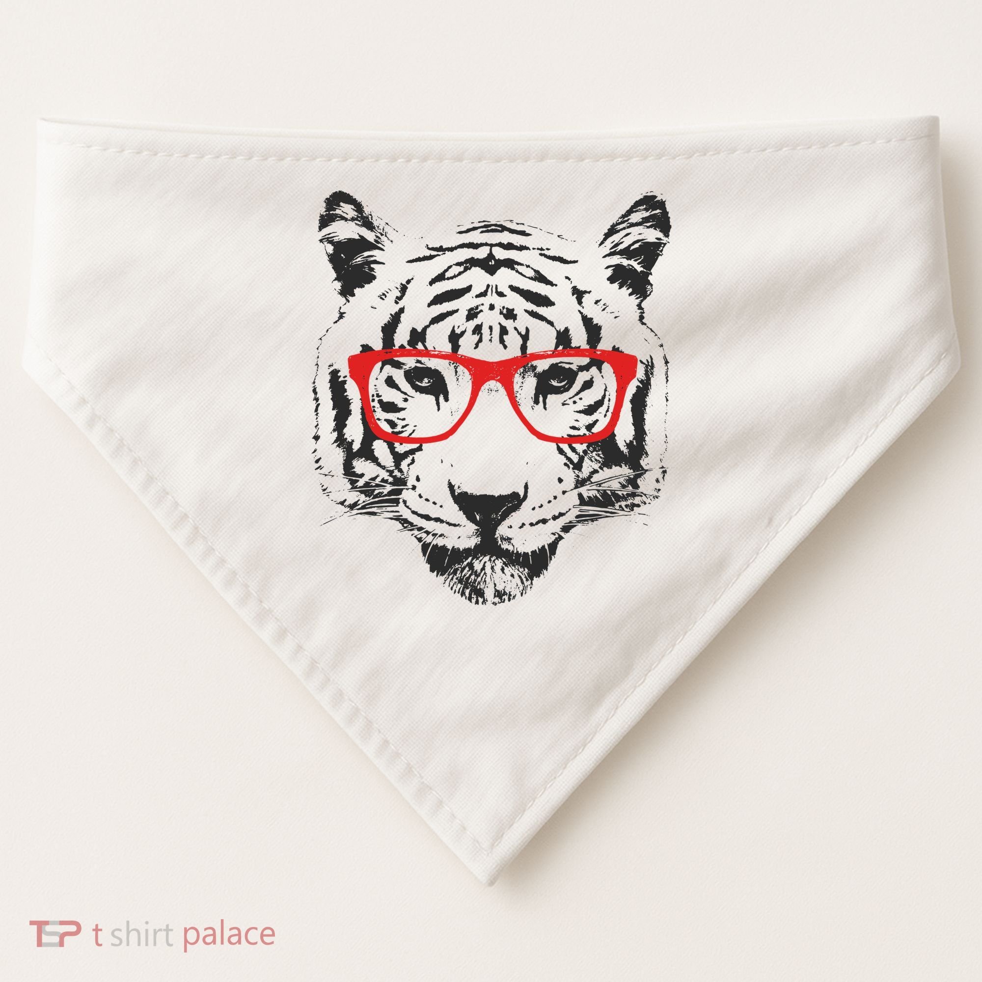 Portrait of Tiger With Glasses USA-Made Doggie Bandana